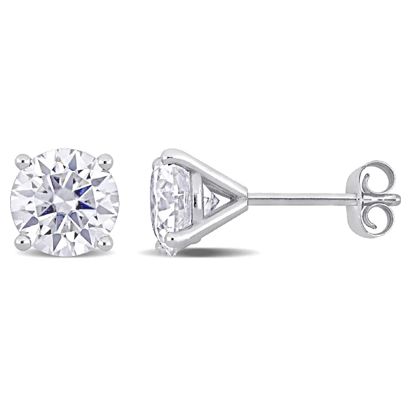 Double Stud Earrings for Impact -Miadora 1 7/8ct DEW Created Moissanite Solitaire Stud Earrings in 14k White Gold - 6.5 mm x 6.5 mm x 5.7 mm