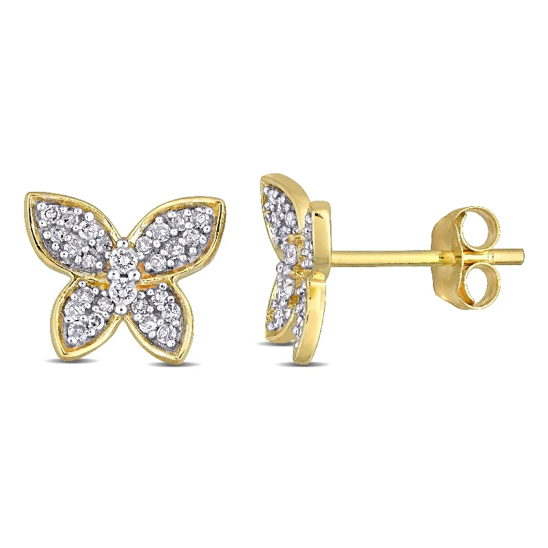 Crystal Stud Earrings for Sparkle -Miadora 10k Yellow Gold 1/5ct TDW Diamond Butterfly Stud Earrings - 8.1mm x 9.8mm x 2.3mm - 8.1mm x 9.8mm x 2.3mm