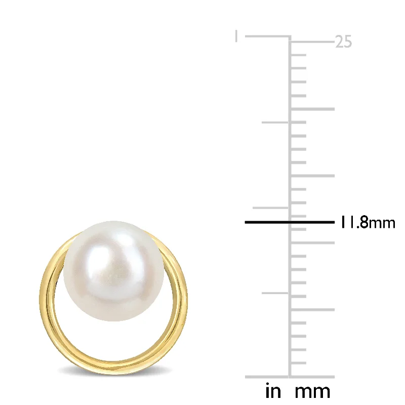 Stud Earrings with Keyhole Designs -Miadora 7-7.5mm Cultured Freshwater Pearl Circle Stud Earrings 10k Yellow Gold