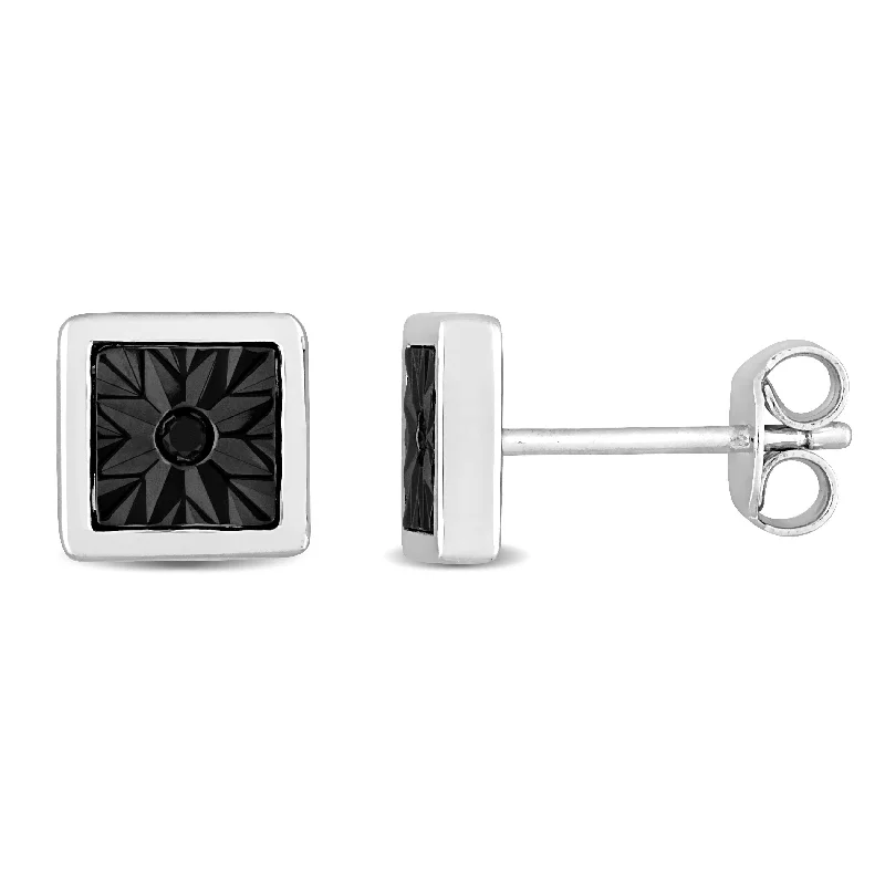 Stud Earrings with Enamel -Miadora Black Diamond Accent Square Men's Stud Earrings in Sterling Silver