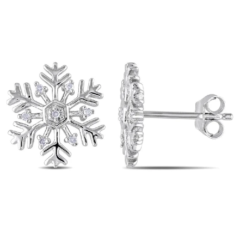 Stud Earrings with Textured Surface -Miadora Sterling Silver Snowflake Diamond Stud Earrings