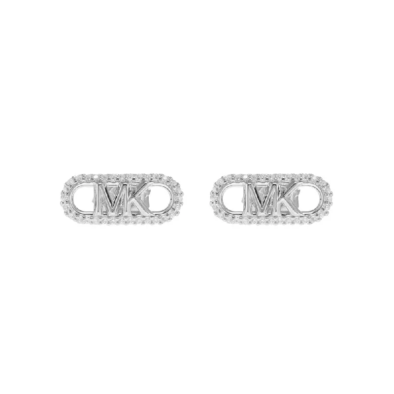 Leverback Stud Earrings for Comfort -Michael Kors Sterling Silver Pave Empire Link Stud Earrings