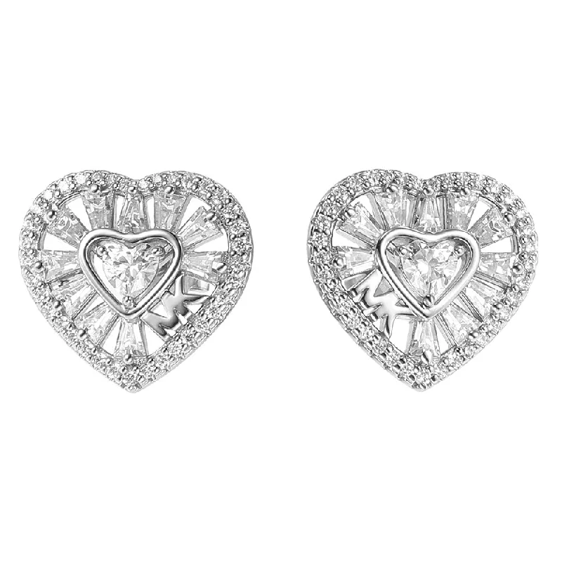 Push Back Stud Earrings for Convenience -Michael Kors Sterling Silver Tapered Baguette Heart Stud Earrings