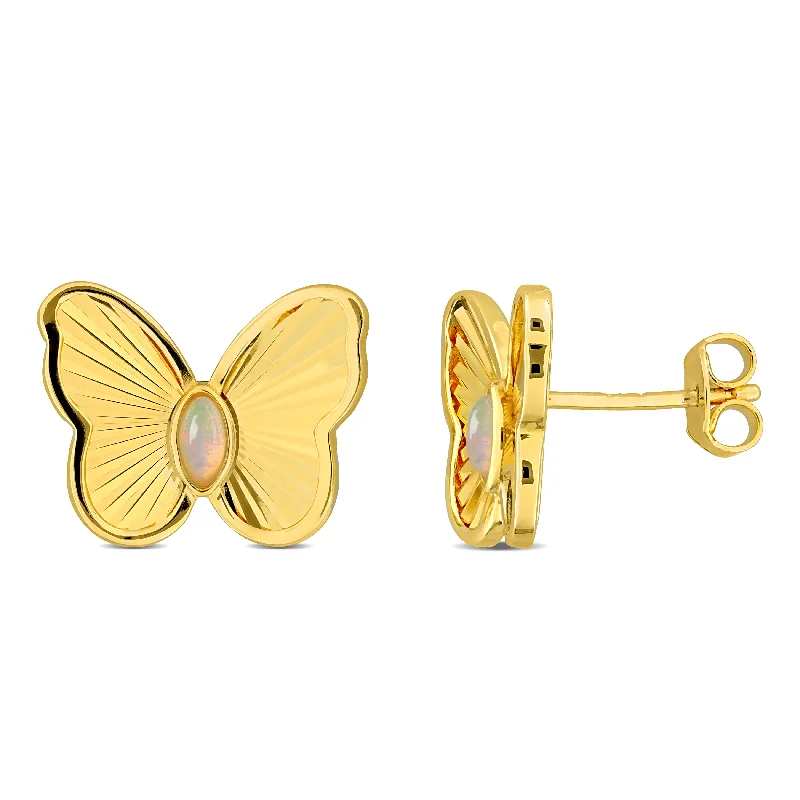 Triple Stud Earrings for Layered -Mimi & Max 1/10ct TGW Ethiopian Blue Opal Butterfly Stud Earrings in Yellow Silver