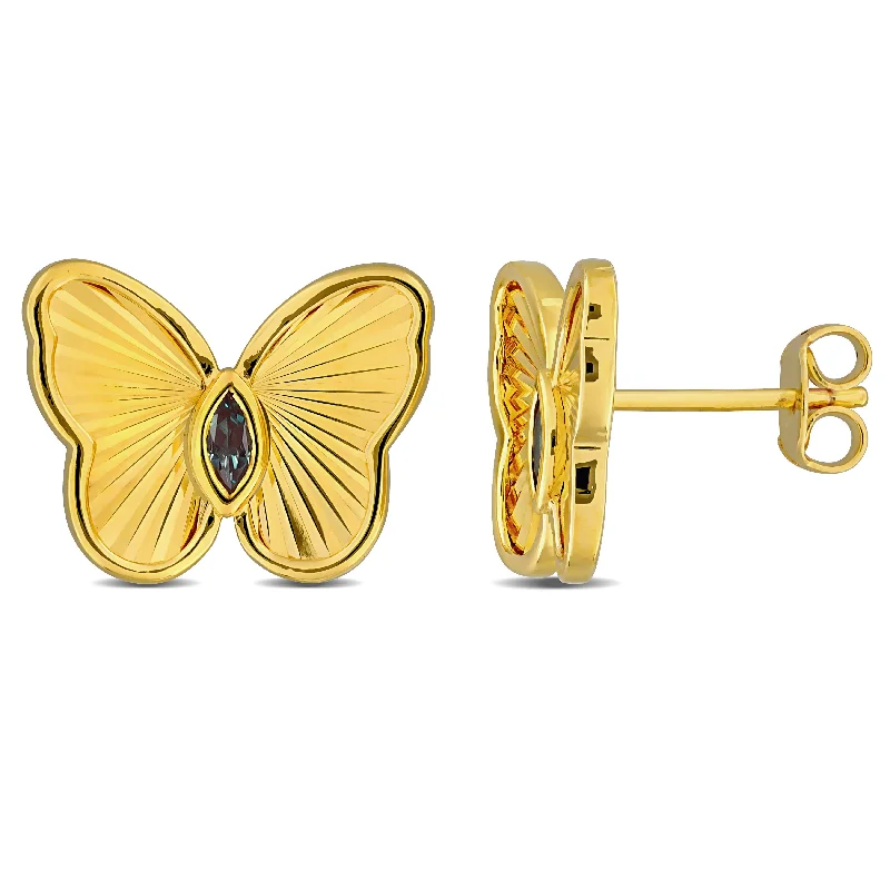 Stud Earrings for Wedding Ceremony -Mimi & Max 1/4ct TGW Marquise-Cut Created Alexandrite Butterfly Stud Earrings Yellow Silver