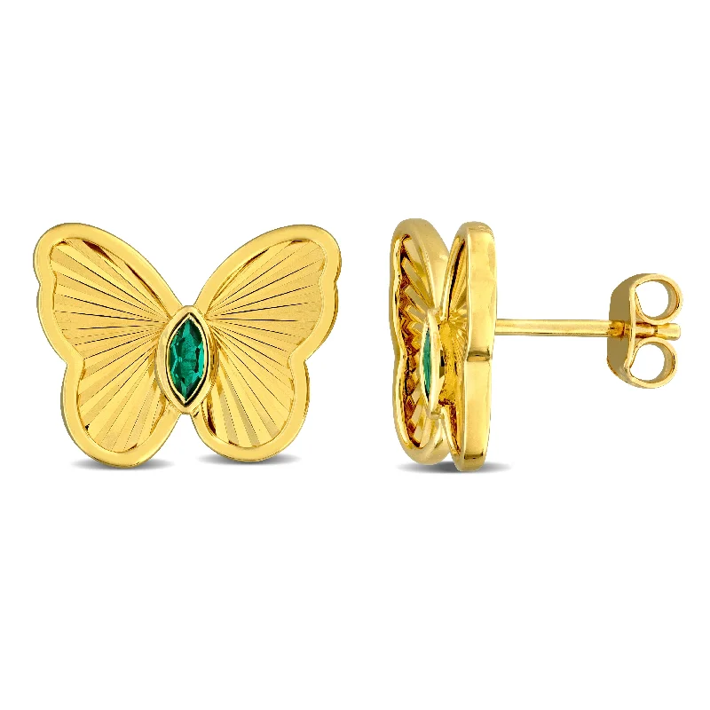 Stud Earrings with Matte Finish -Mimi & Max 1/4ct TGW Marquise-Cut Created Emerald Butterfly Stud Earrings Yellow Silver