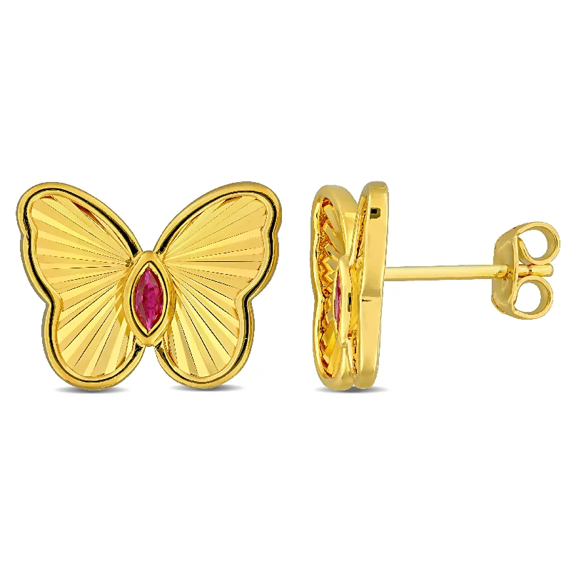 Stud Earrings with Enamel -Mimi & Max 1/4ct TGW Marquise-Cut Created Ruby Butterfly Stud Earrings Yellow Silver