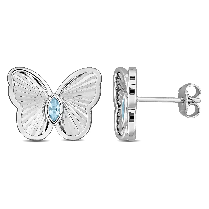 Stud Earrings with Embossed Patterns -Mimi & Max 1/4ct TGW Marquise-Cut Sky Blue Topaz Butterfly Stud Earrings in Sterling Silver