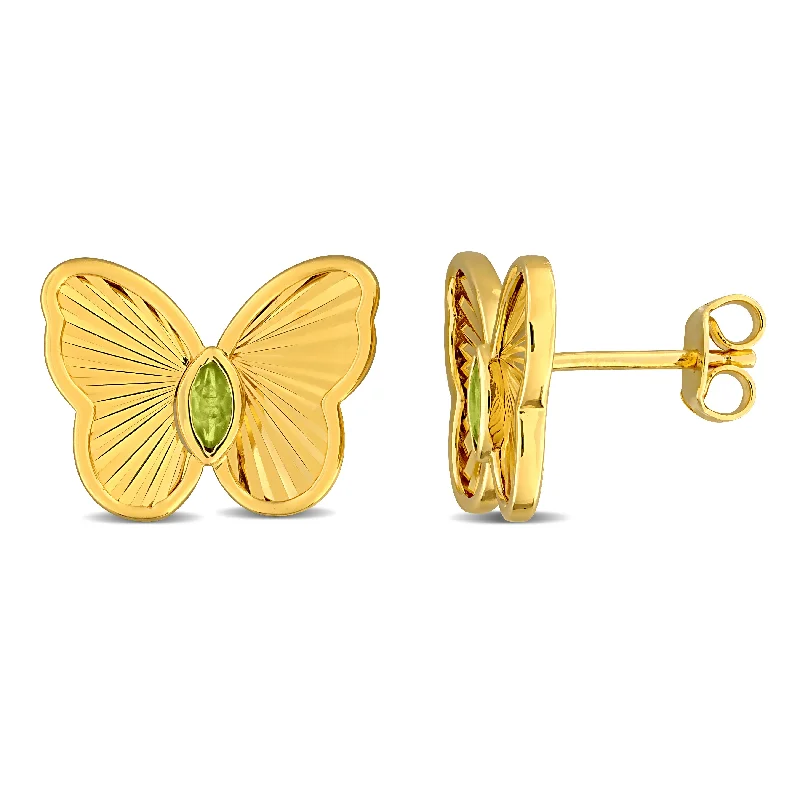 Multi Stud Earrings with Chains -Mimi & Max 1/5ct TGW Marquise-Cut Peridot Butterfly Stud Earrings Yellow Silver