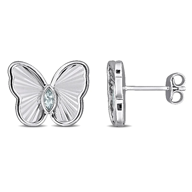 Screw Back Stud Earrings for Security -Mimi & Max 1/6ct TGW Marquise-Cut Aquamarine Butterfly Stud Earrings in Sterling Silver