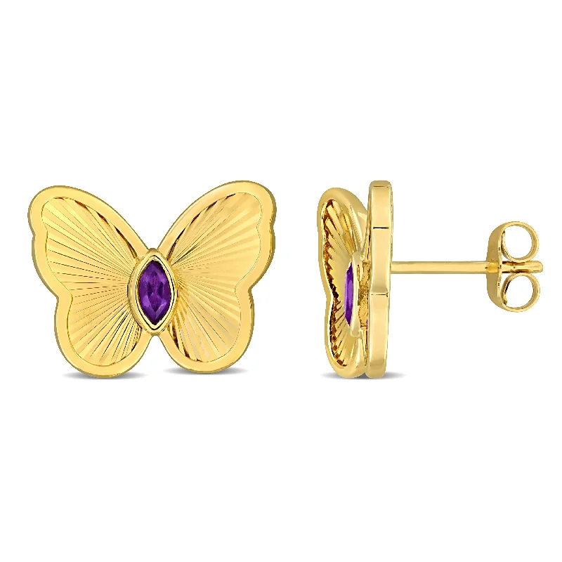 Stud Earrings with Filigree -Mimi & Max 1/7ct TGW Amethyst Butterfly Stud Earrings in 10k Yellow Gold