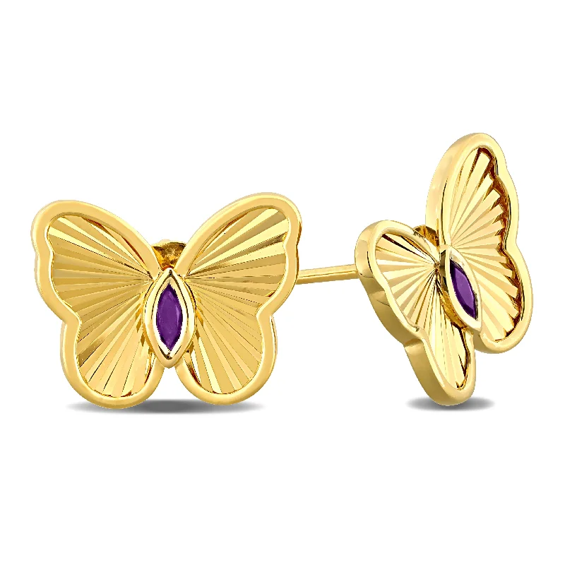 Retro Stud Earrings for Nostalgia -Mimi & Max 1/7ct TGW Amethyst Butterfly Stud Earrings Yellow Silver