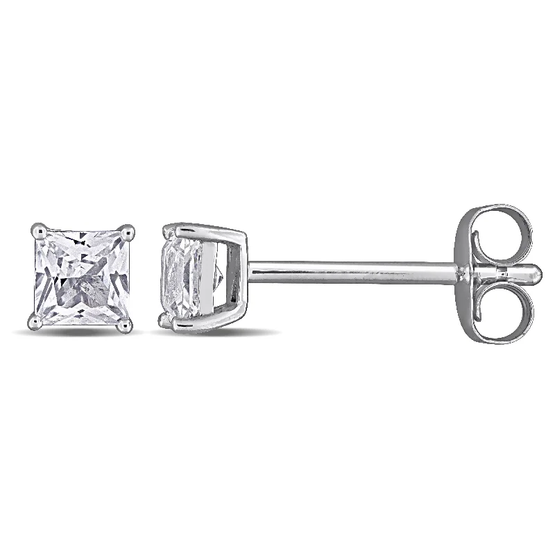 Celtic Stud Earrings with Knotwork -Mimi & Max Square Cut Created White Sapphire Stud Earrings in 10k White Gold