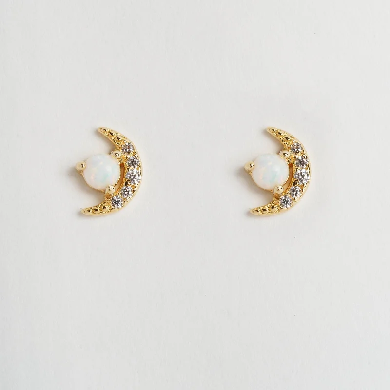 Diamond Stud Earrings for Luxury -Moon Opal Stud Earrings