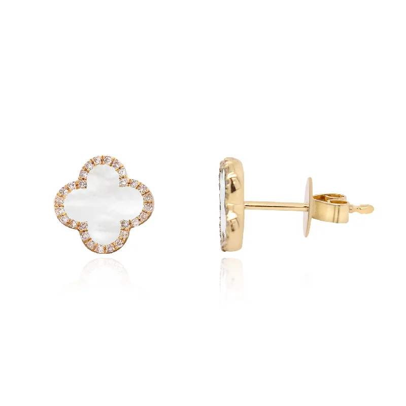 Stud Earrings with Abstract Designs -Mother of Pearl Diamond Clover Stud Earrings