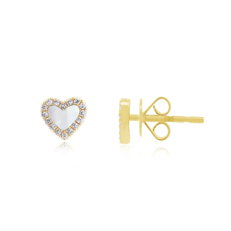 Clip On Stud Earrings for Non Pierced -Mother of Pearl Diamond Halo Heart Stud Earrings