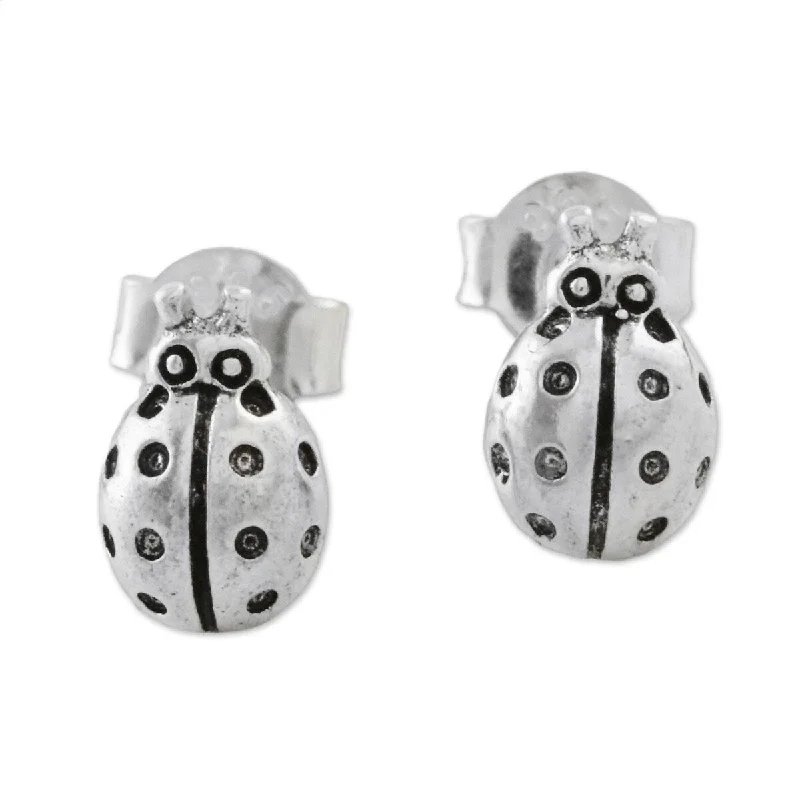 Stud Earrings for School Uniform -NOVICA Cute Ladybugs, Sterling silver stud earrings - 0.3*0.2