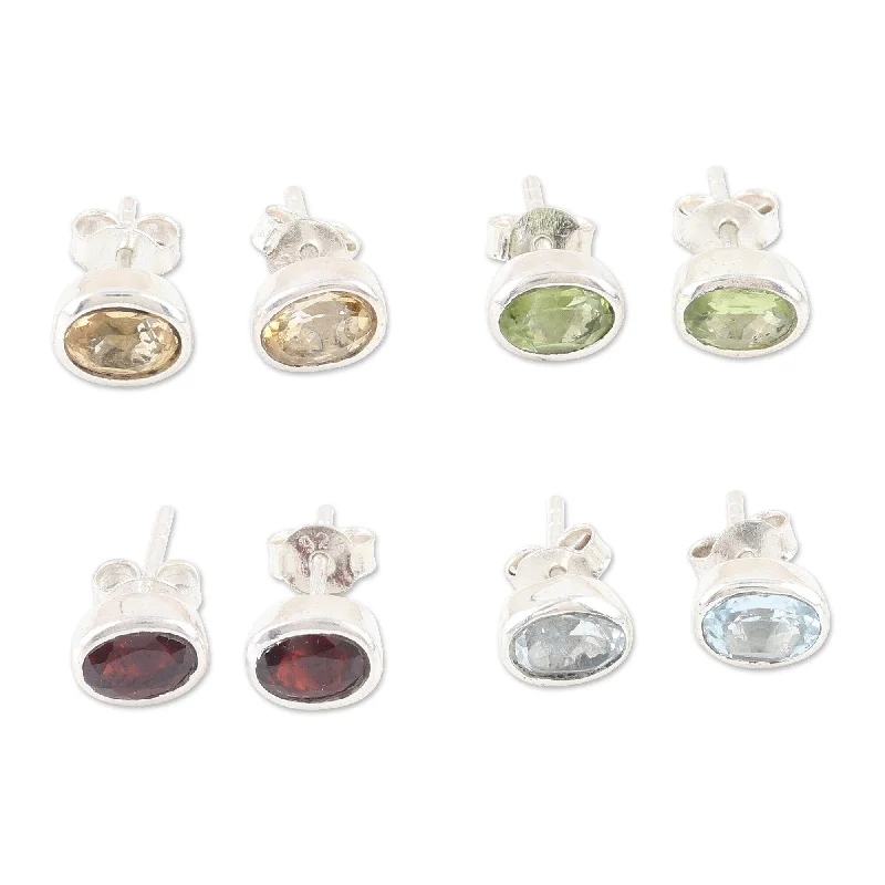 Maximalist Stud Earrings for Bling -Novica Handmade All For One Gemstone Stud Earrings (Set Of 4)