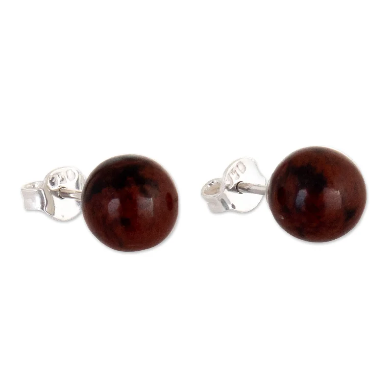 Oval Stud Earrings for Grace -Novica Handmade Amazonian Soil Obsidian Stud Earrings