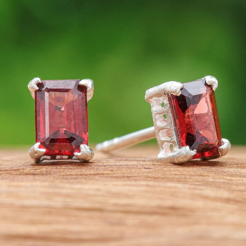 Ethnic Stud Earrings with Tribal Design -Novica Handmade Crimson Baroness Garnet Stud Earrings