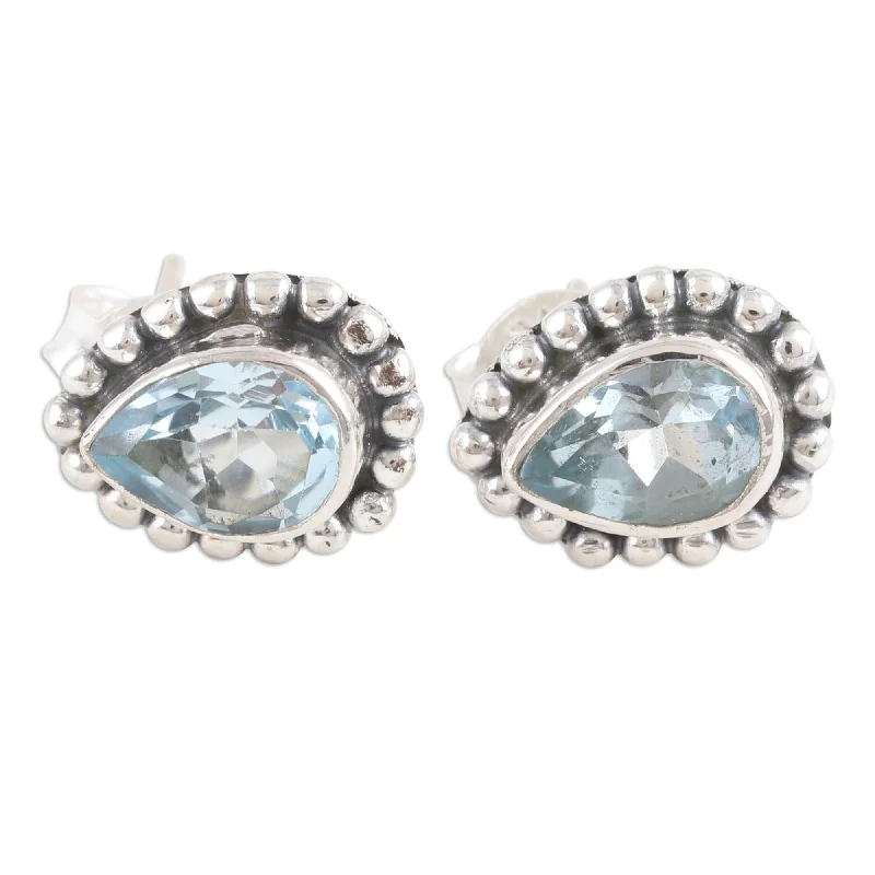 Animal Print Stud Earrings for Fun -Novica Handmade Dazzling Loyalty Blue Topaz Stud Earrings