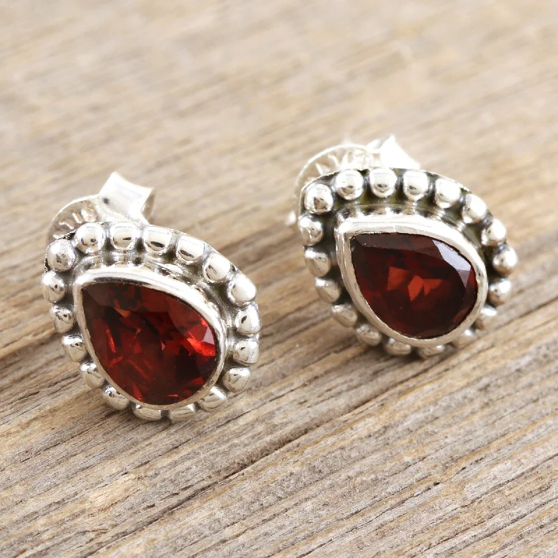 Heavy Duty Stud Earrings for Durability -Novica Handmade Dazzling Passion Garnet Stud Earrings