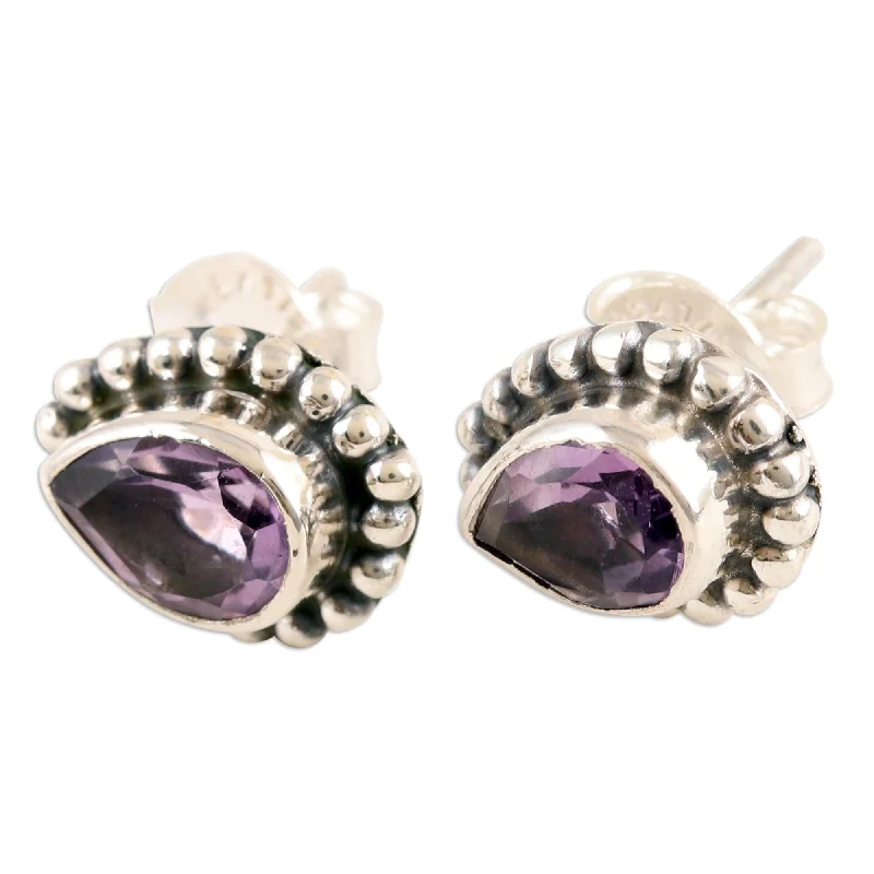 Magnetic Closure Stud Earrings for Easy -Novica Handmade Dazzling Trust Amethyst Stud Earrings