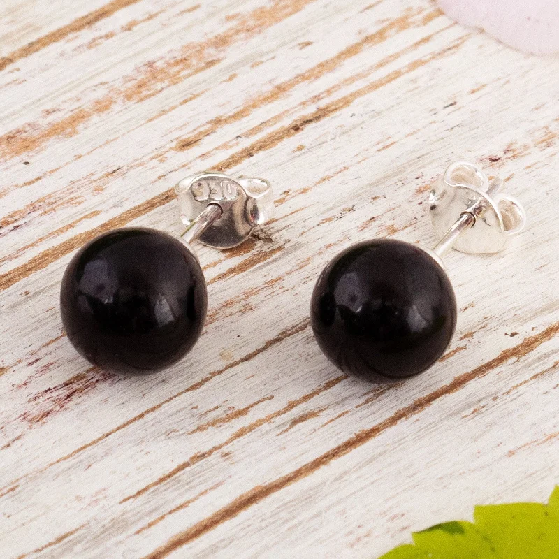 Bohemian Stud Earrings with Tassels -Novica Handmade Enigmatic Obsidian Stud Earrings