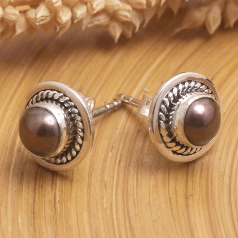 Lightweight Stud Earrings for All Day -Novica Handmade Perfect Shield Cultured Pearl Stud Earrings