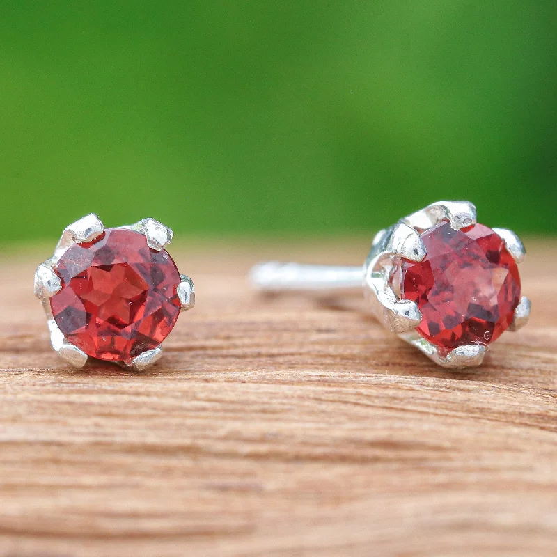 Tarnish Resistant Stud Earrings for Longevity -Novica Handmade Perseverance Blooms Garnet Stud Earrings