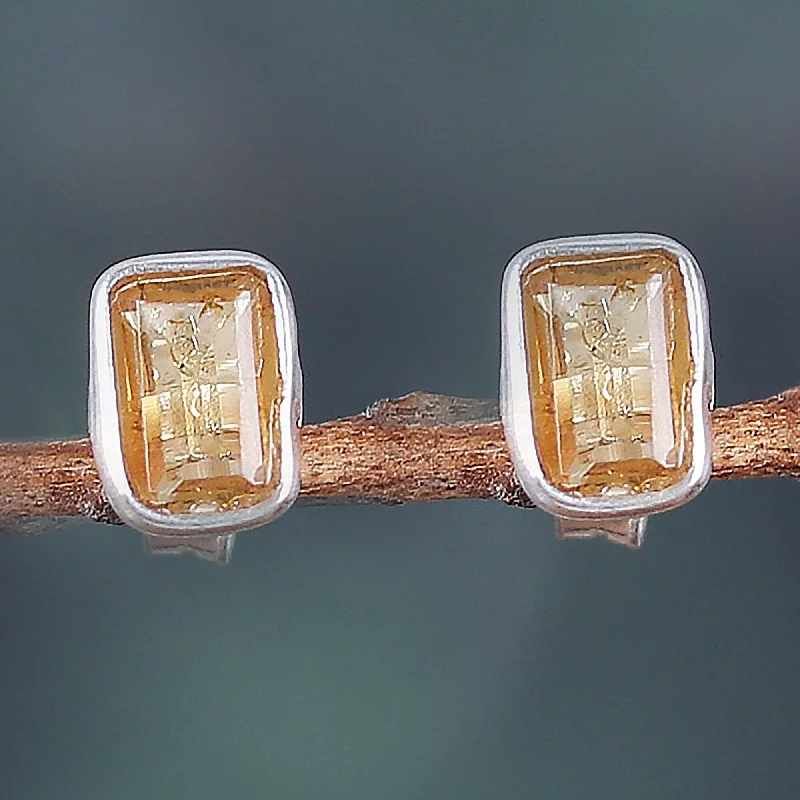 Waterproof Stud Earrings for Outdoor -Novica Handmade Subtle Flair Citrine Stud Earrings