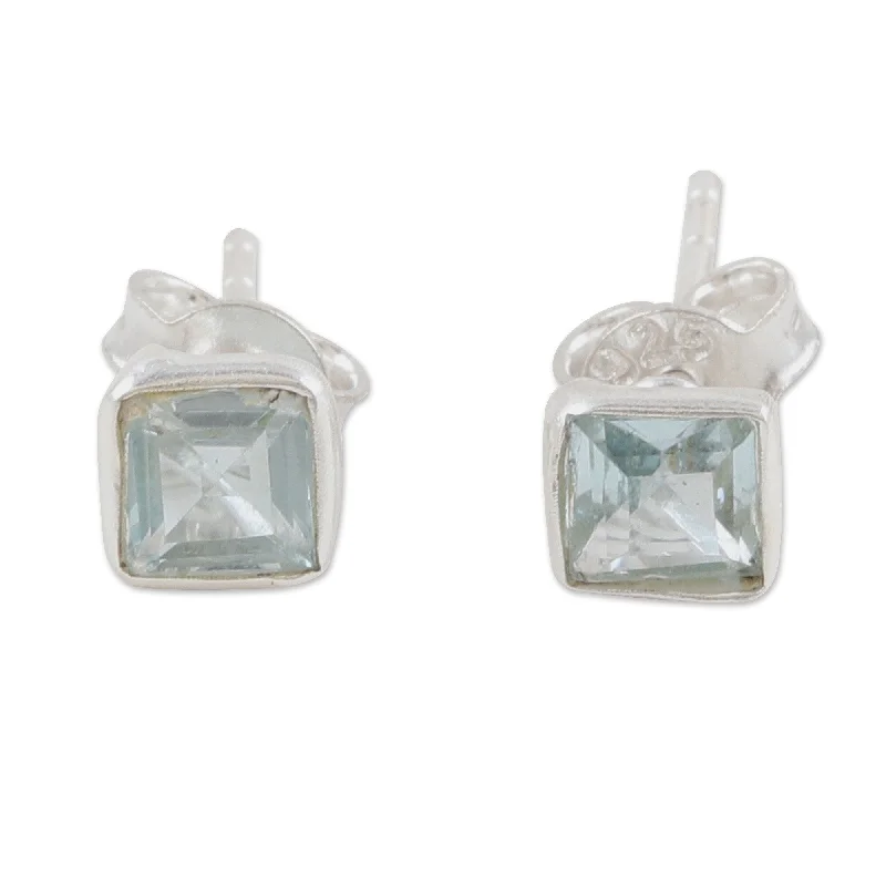 Push Back Stud Earrings for Convenience -Novica Handmade Subtle Glimmer Blue Topaz Stud Earrings