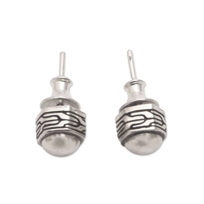 Stud Earrings for Concert Look -NOVICA Stamp of Freedom, Sterling silver stud earrings - 0.3*0.3