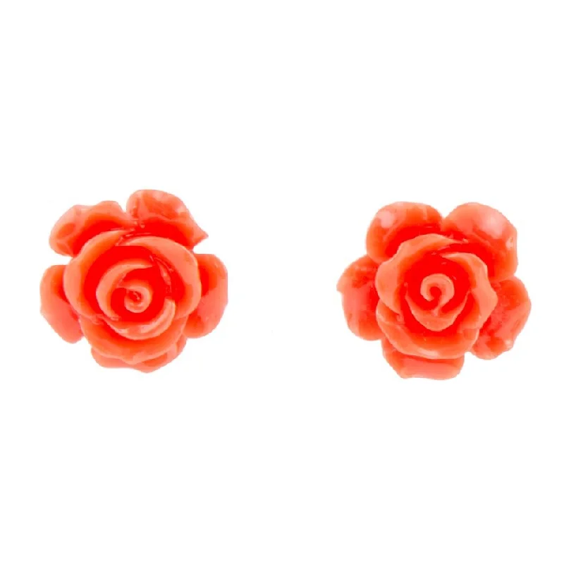 Minimalist Stud Earrings with Simplicity -Orange Coral Rose Post Stud Earrings