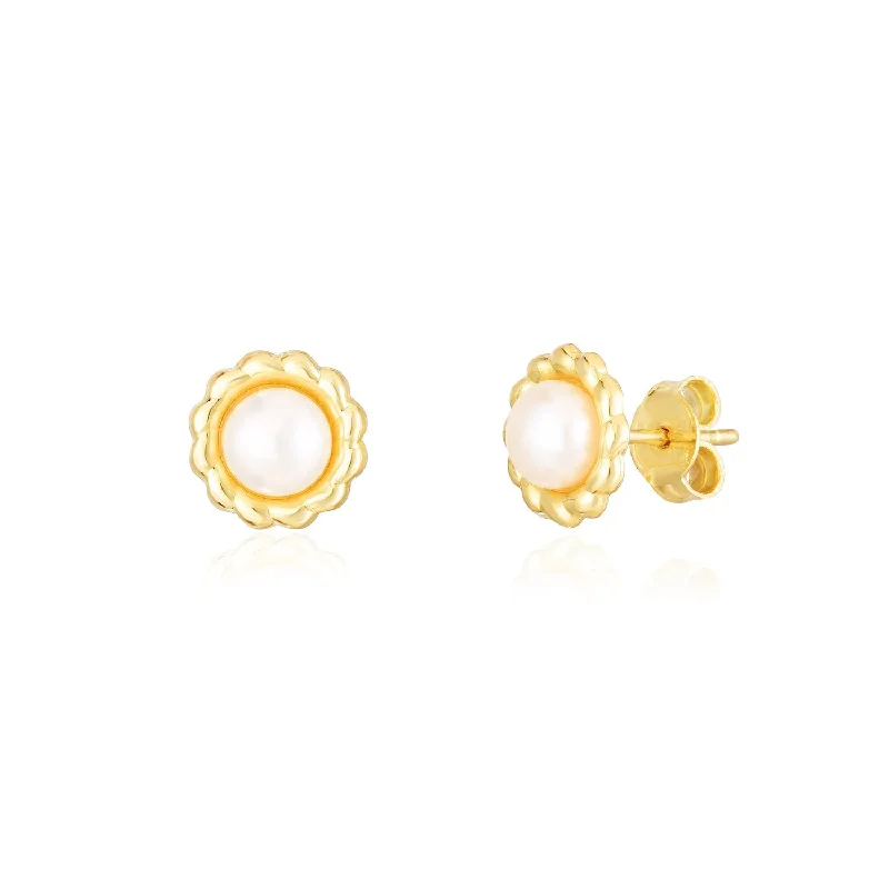 Ethnic Stud Earrings with Tribal Design -Pearl Flower Stud Earrings