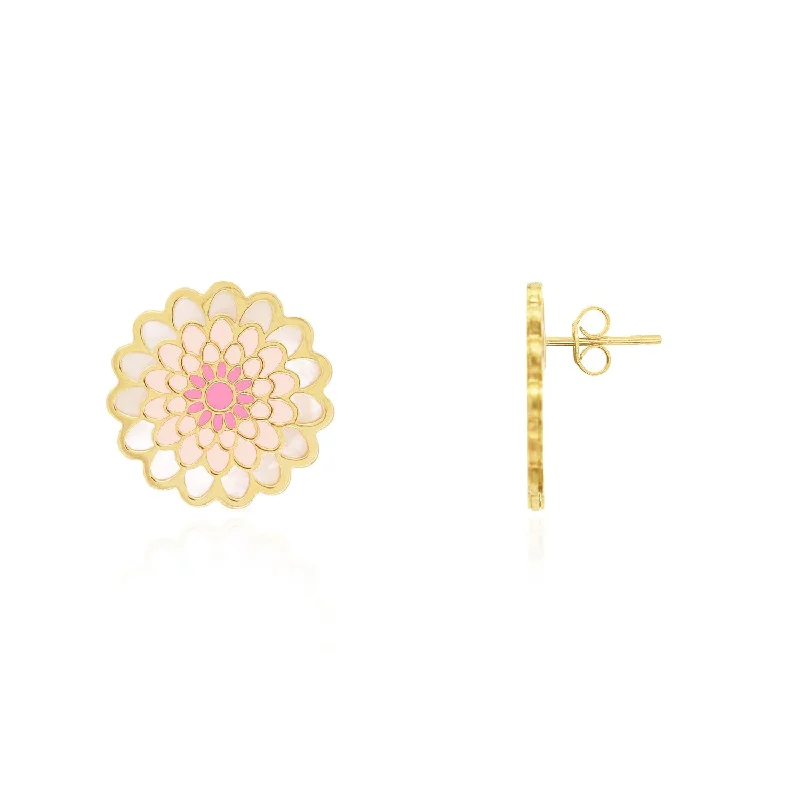 Pearl Stud Earrings for Elegance -Pink Dahlia Flower Stud Earrings