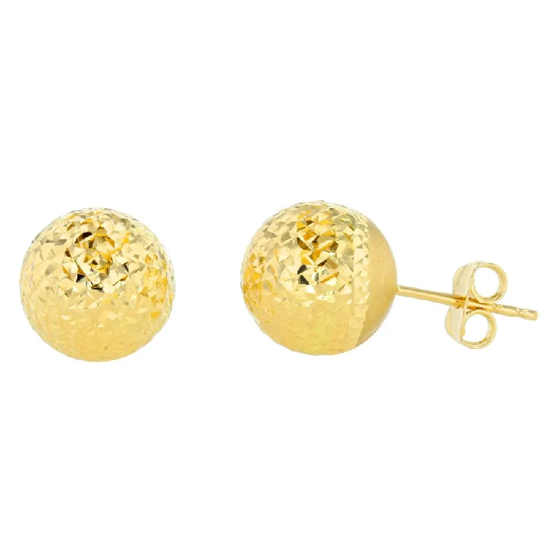 Stud Earrings for Travel Look -Polished 14k Yellow Gold Textured Ball Round Stud Earrings, 11mm