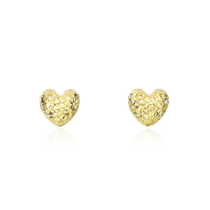 Geometric Stud Earrings for Trend -Puffy Gold Sparkle Cut Heart Stud Earrings