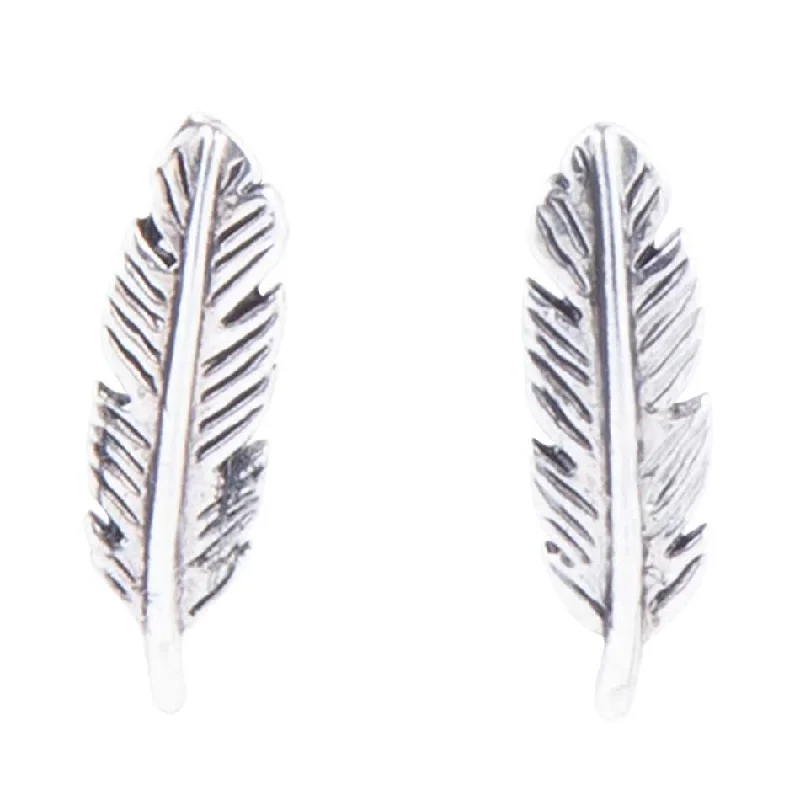 Waterproof Stud Earrings for Outdoor -Quill Sterling Silver Feather Stud Earrings