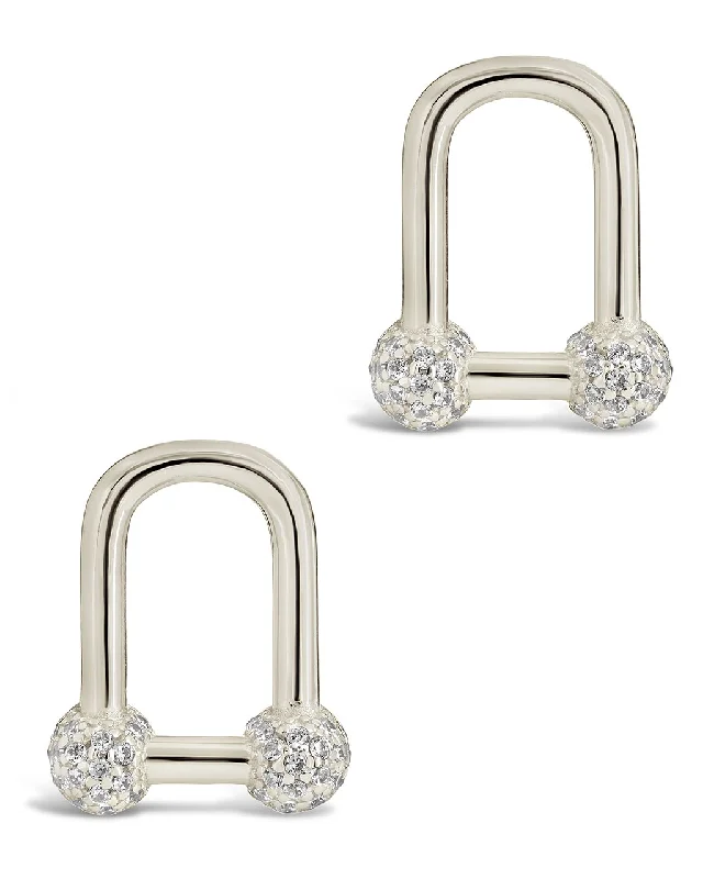 Stud Earrings for Shopping Trip -Sterling Silver Ramzee CZ Stirrup Chain Stud Earrings