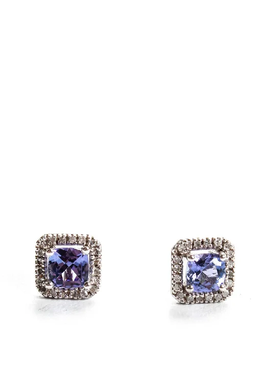 Animal Print Stud Earrings for Fun -Rarities Sterling Silver Tanzanite Diamond Pave Halo Stud Earrings 2g 0.25"