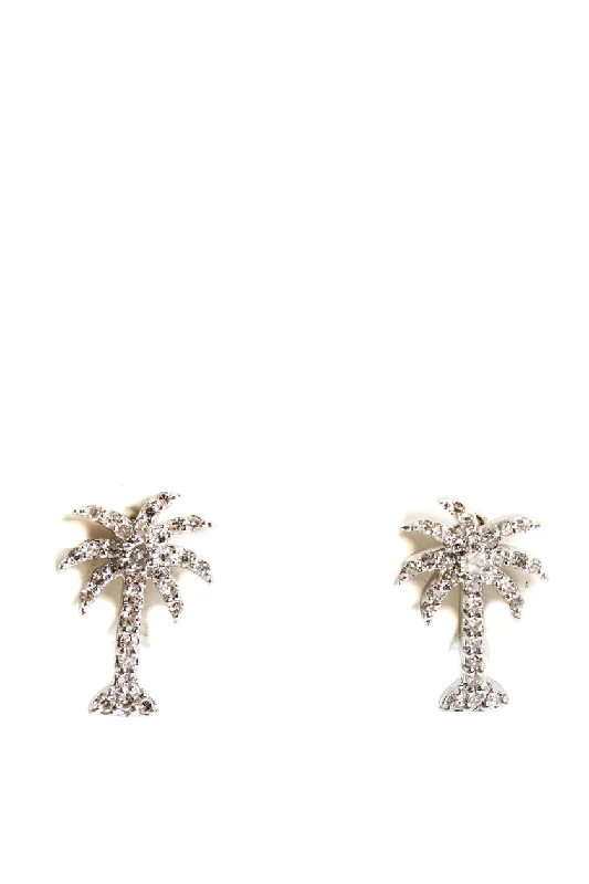 Oval Stud Earrings for Grace -Rarities Womens Sterling Silver Diamond Palm Tree Stud Earrings 0.5" Less Than 1 Gram