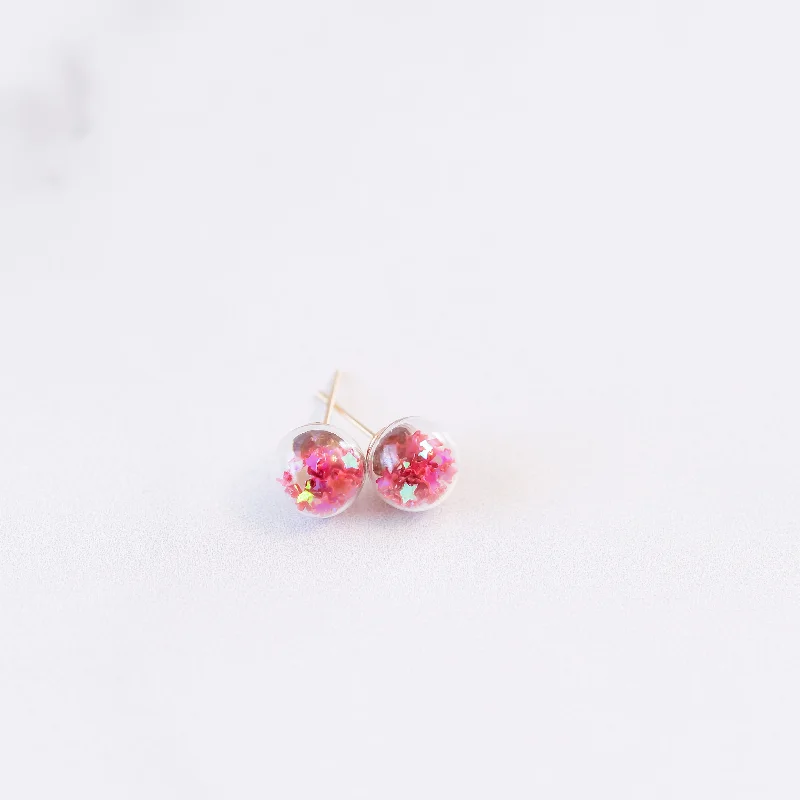 Nickel Free Stud Earrings for Safety -Raspberry Red | Mini Star Confetti Stud Earrings