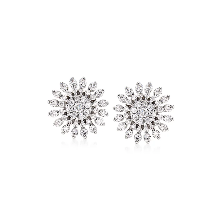 Stud Earrings with Polished Shine -Roberto Coin Classic Diamond 18K White Gold Diamond Sunburst Stud Earrings