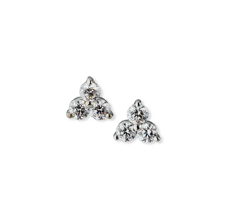 Stud Earrings with Matte Finish -Roberto Coin Classic Diamond 18K White Gold Trinity Three Diamond Cluster Stud Earrings