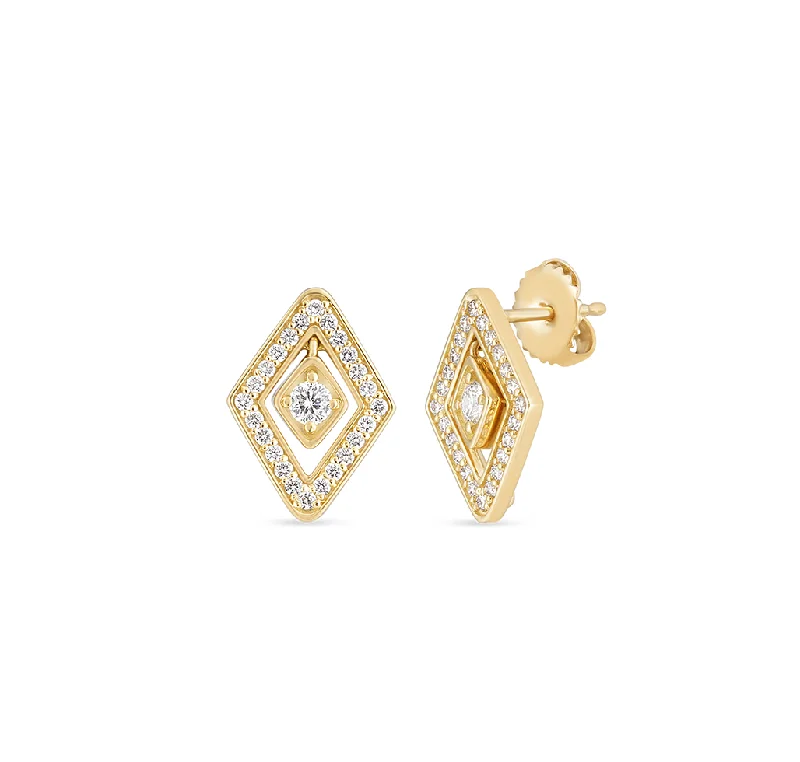 Stud Earrings for Fitness Activities -Roberto Coin Diamante Yellow Gold Diamond Stud Earrings