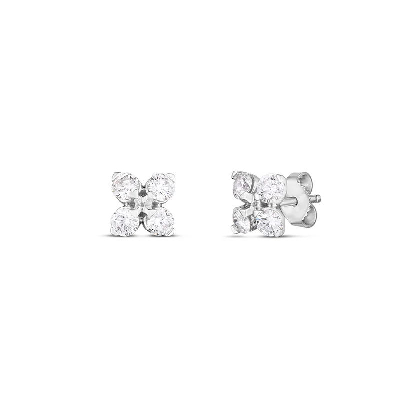 Stud Earrings with Leaf Motifs -Roberto Coin Love in Verona White Gold Diamond Stud Earrings