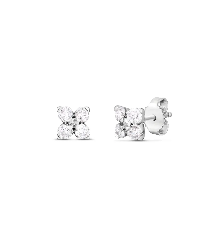 Stud Earrings with Etching -Roberto Coin Love in Verona White Gold Small Flower Diamond Stud Earrings