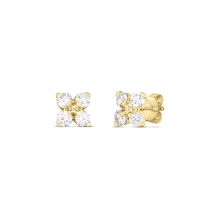 Stud Earrings with Symbolic Elements -Roberto Coin Love in Verona Yellow Gold Diamond Stud Earrings