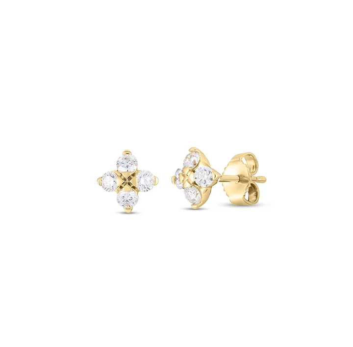 Stud Earrings with Floral Motifs -Roberto Coin Love in Verona Yellow Gold Small Stud Earrings